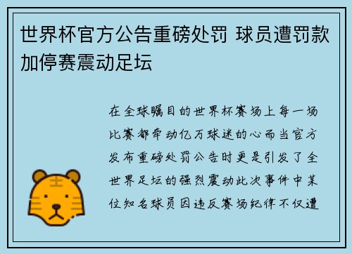 世界杯官方公告重磅处罚 球员遭罚款加停赛震动足坛